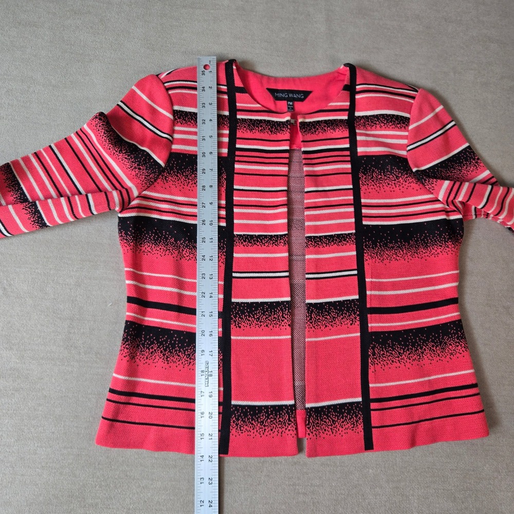 Ming Wang PM Petite Med Coral Pink Black Knit Jacket Open Front Career - Picture 4 of 7